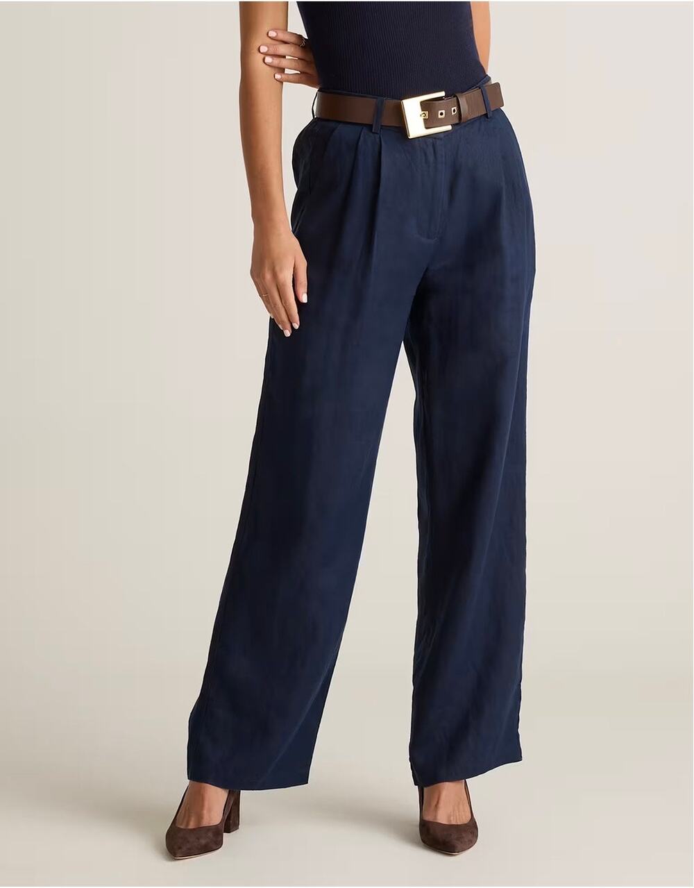 Quince Women's Navy Blue 100% European Linen Pleated Trouser Pants Size 2
